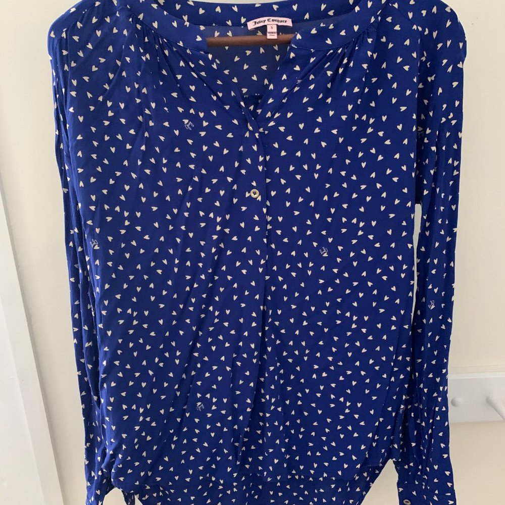 Juicy Couture Blue Printed Hearts Blouse S